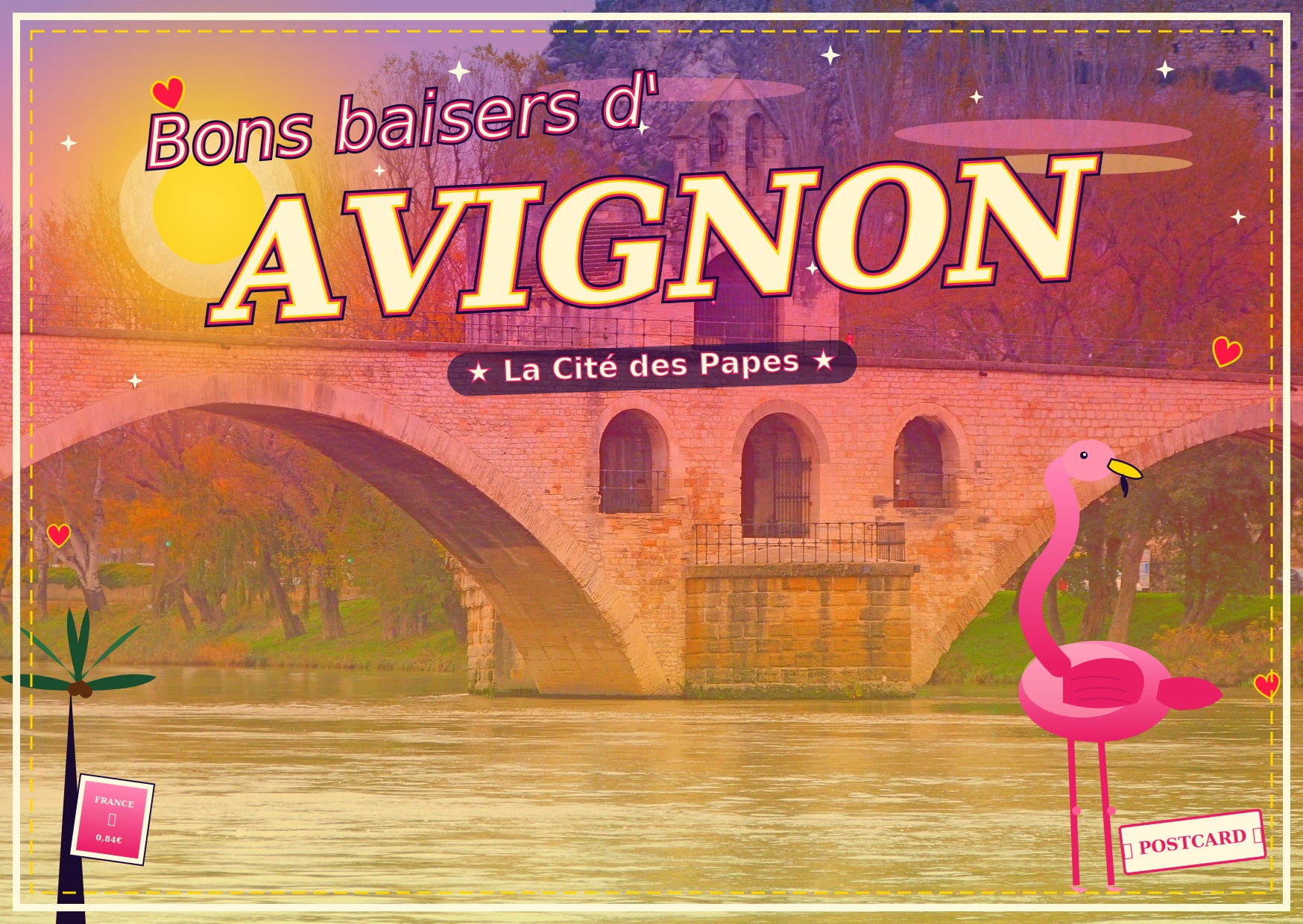 Bons baisers d'Avignon — Carte postale Création graphique · 2026